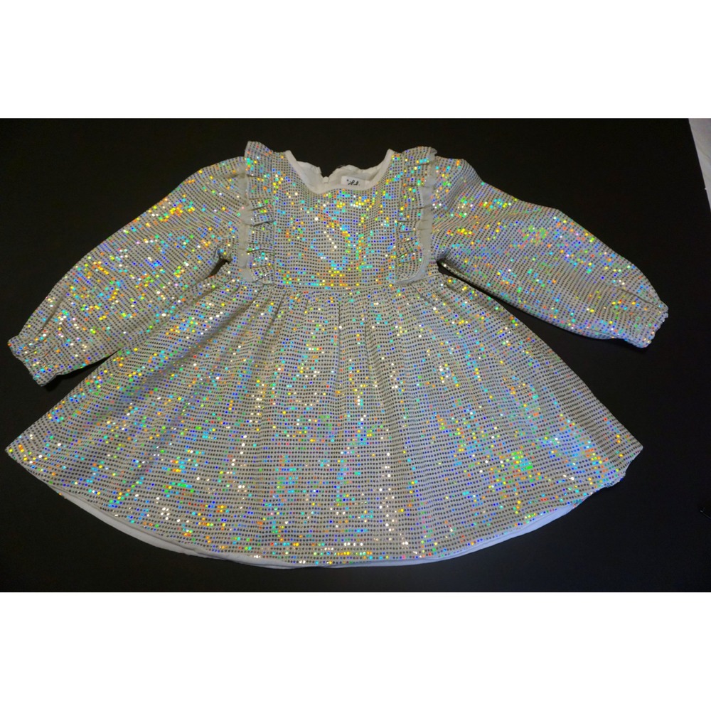 Lola + The Boys Girls Holographic Sequin Ruffle Party Dress Silver Size 2